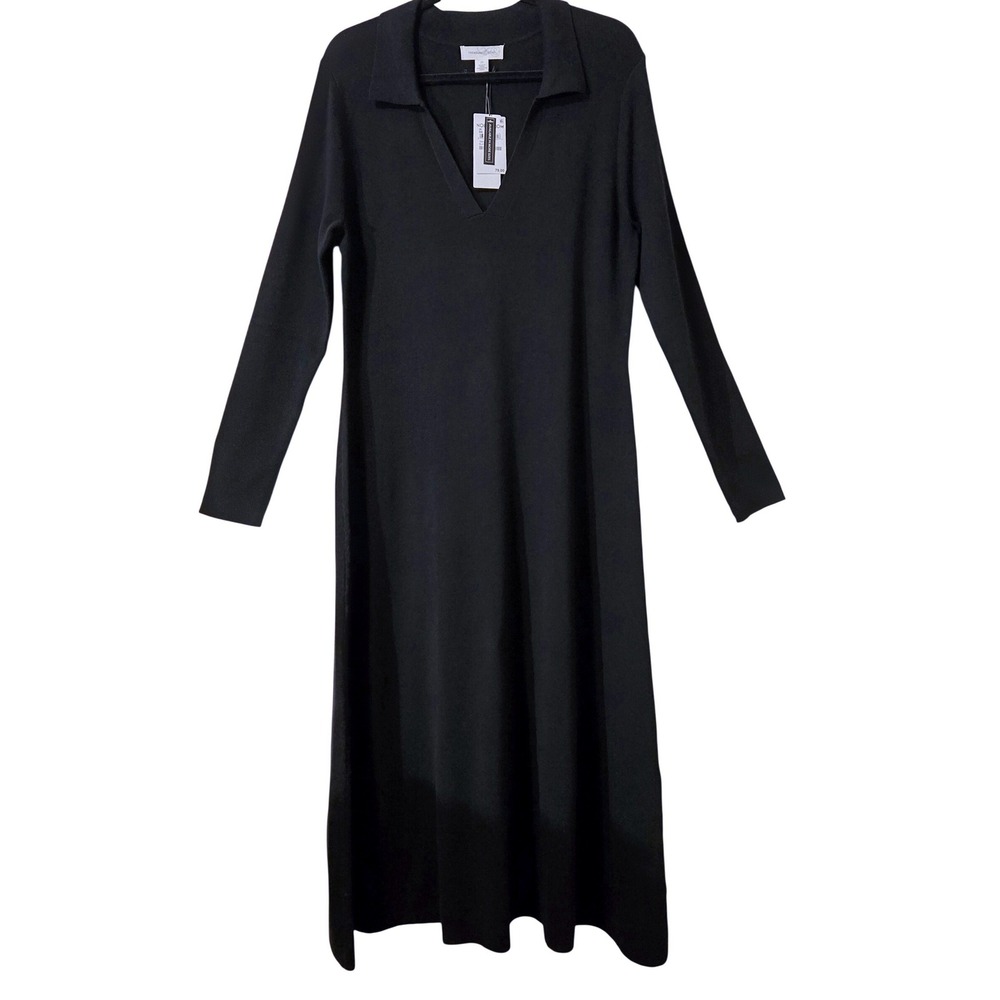 Classic Chic NWT Treasure & Bond Black Ribbed Knit Long‎ Sleeve Polo Dress 2X